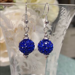 Sparkling blue pave rhinestone & silver earrings